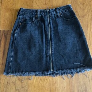 Abercrombie & Fitch Black Denim Zip-Front Frayed Mini Skirt